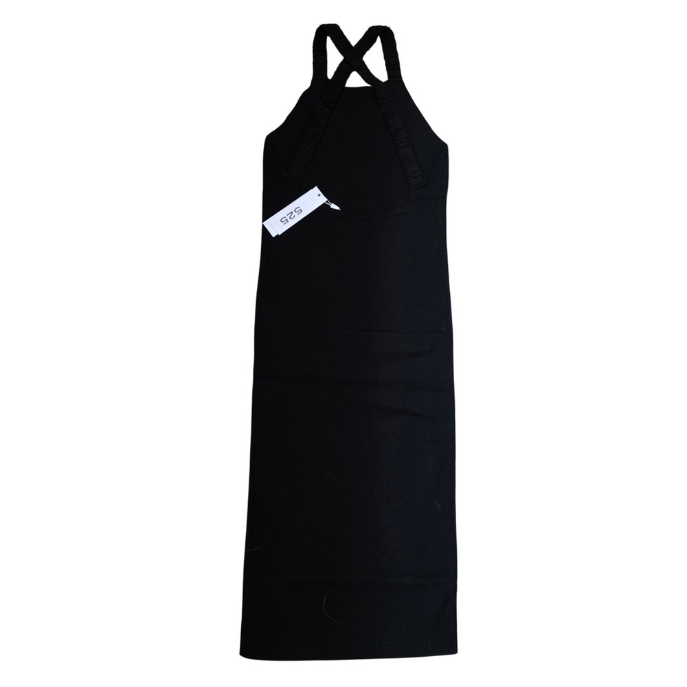 525 America Black Knit Halter Midi Dress Crisscross Back  XS‎
